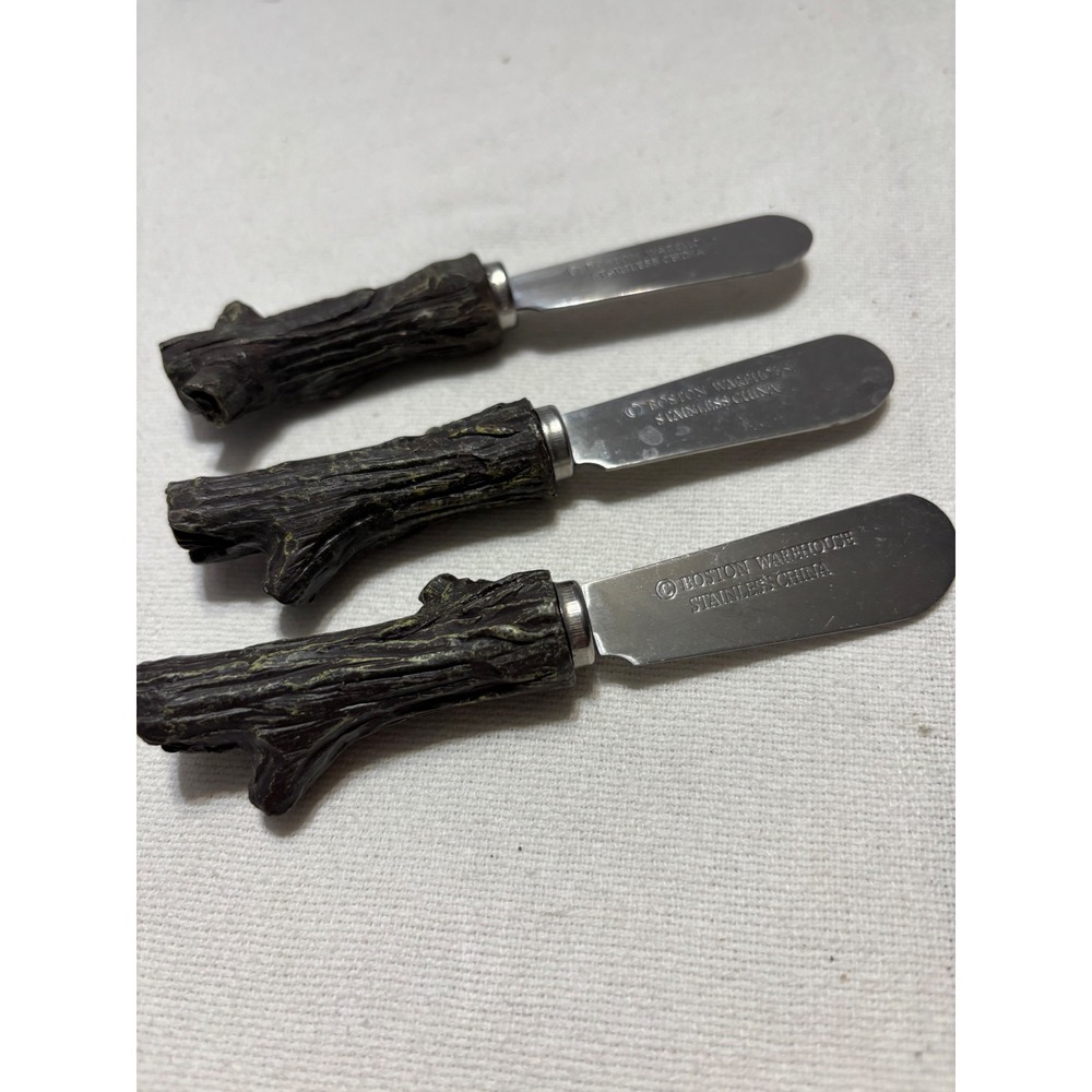 Set of 3 Cheese Spreaders, Boston Warehouse, Stainless, Log Handles